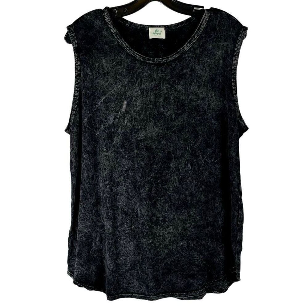 Blue Buttercup Black Vintage Look Mineral Washed Sleeveless Tank Top Medium